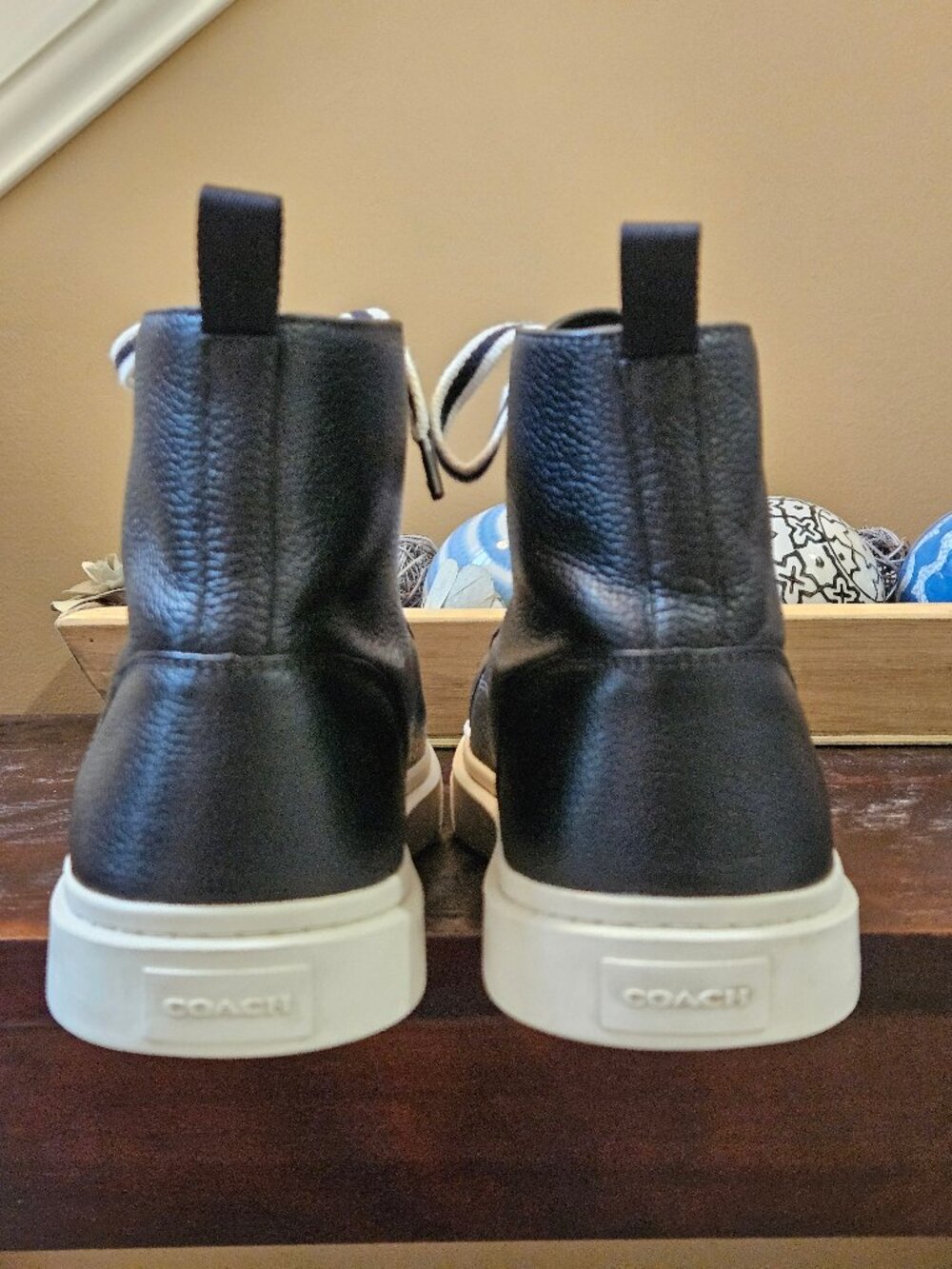Coach Men's Full-Grain Leather Hi Top Sneakers, Black, Sz 13 (w/extra laces) - Picture 5 of 15